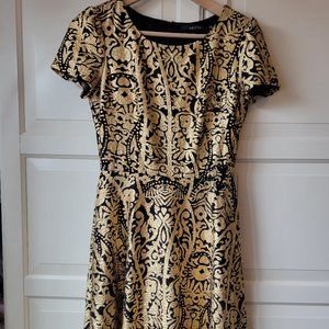 Ark & Co Black Gold Metallic Baroque Print Dress SZ Small